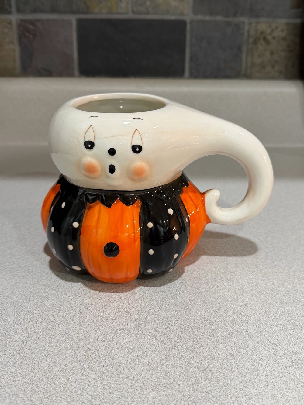 Johanna Parker Ceramic Halloween Ghost Pumpkin Mug - Orange & Black New #ghost